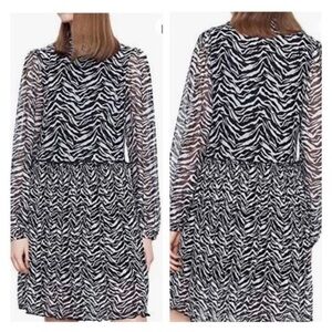 Zara Women’s Zebra Print Tulle‎ Dress Size Large New Long Sleeve High Neck
